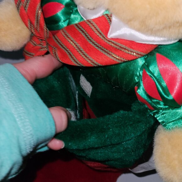 VTG 1993 Christmas Stocking Plush Brown Teddy Bear Red Green Merry Gifts Kmart - Picture 7 of 10